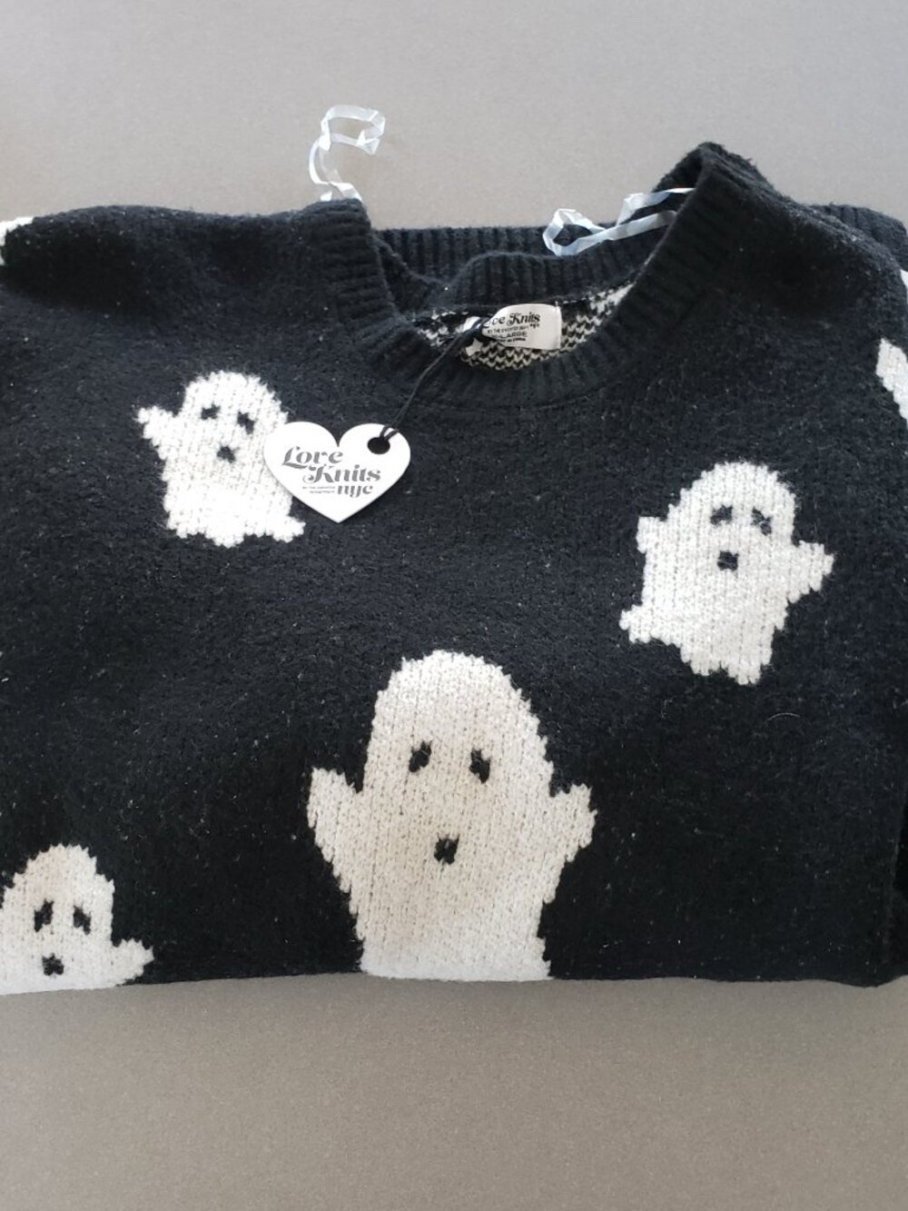 Nwt xl black and white halloween ghost sweater love knots by the sweater dept